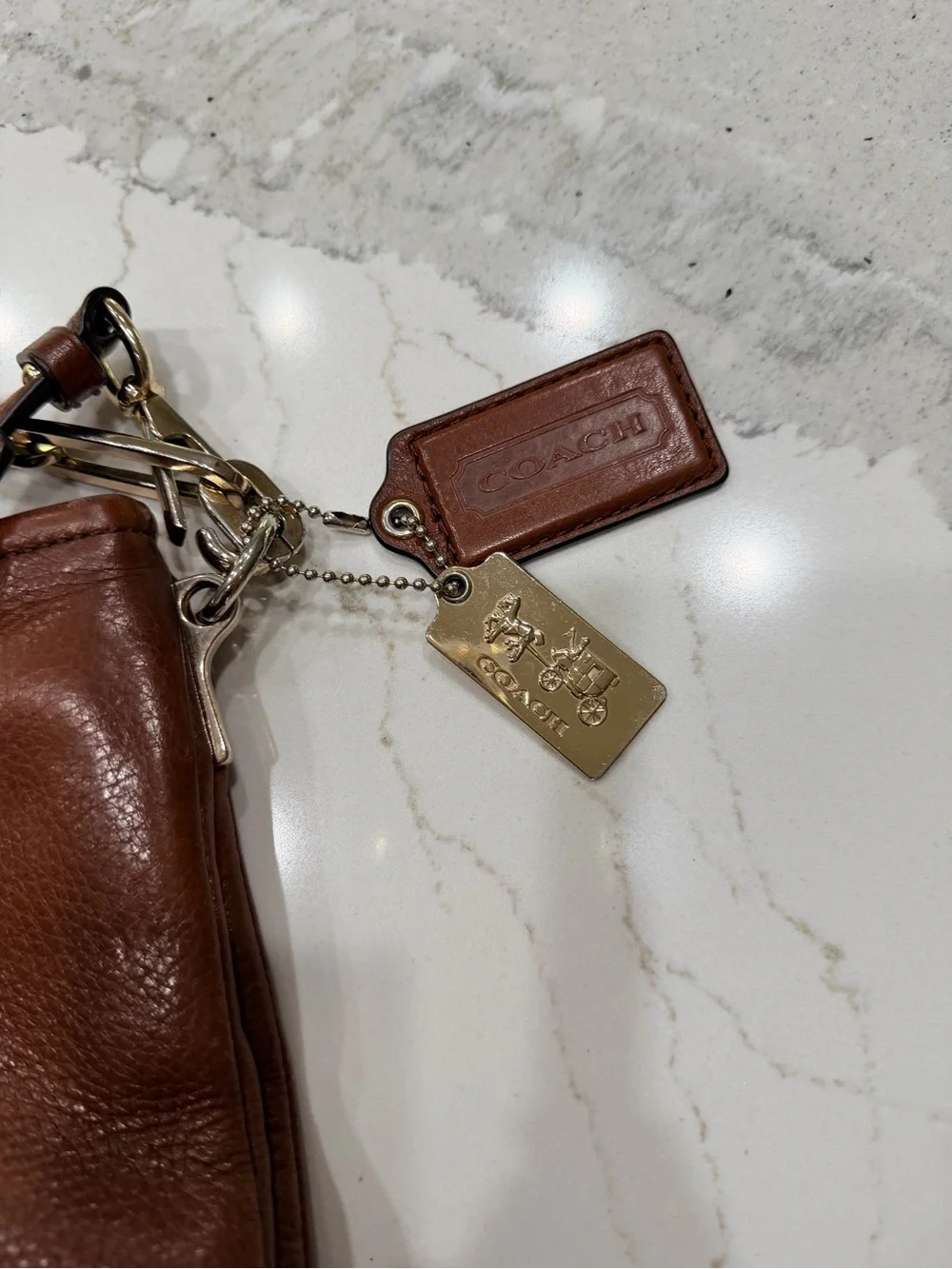 Coach Brown Pebble Leather Shoulder Bag with Adjustable Strap